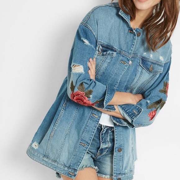 rose embroidered jean jacket